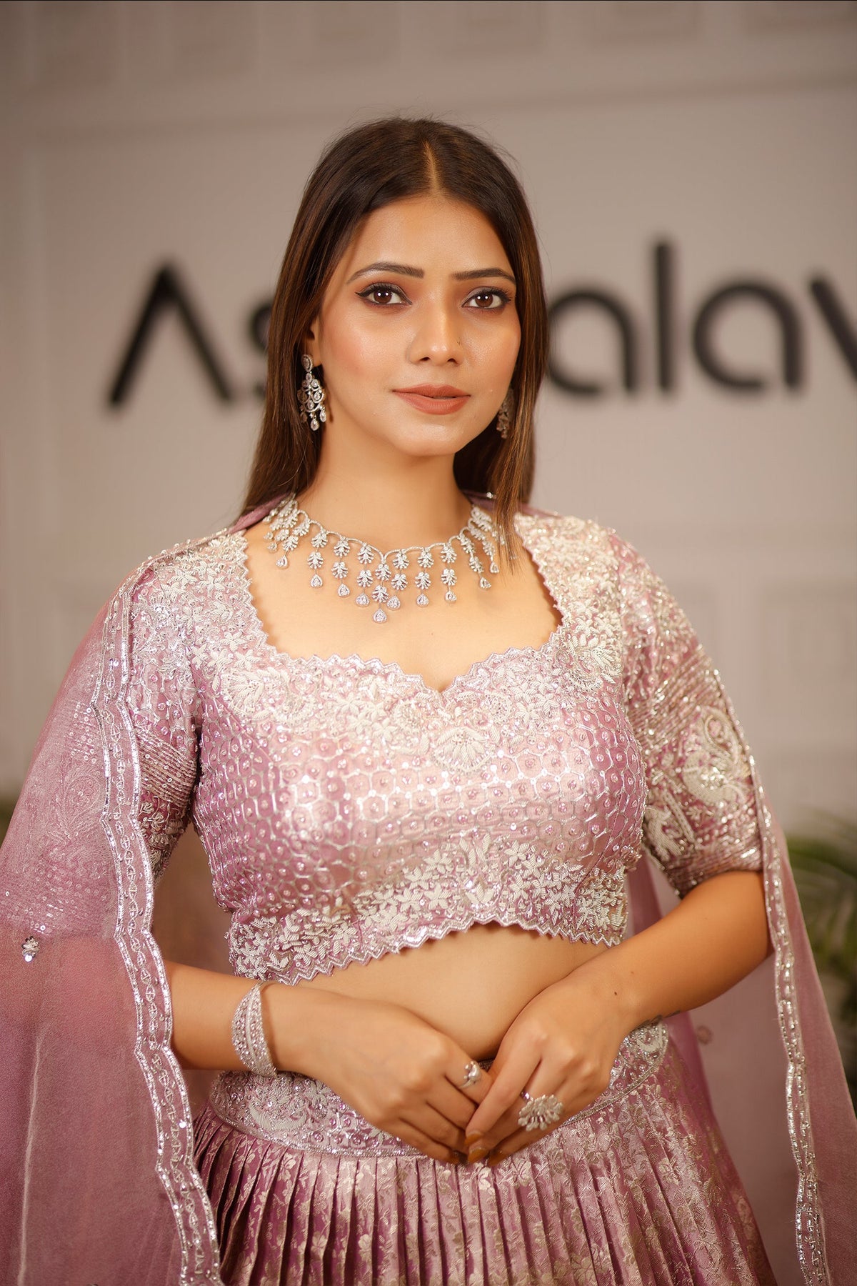Dusty Mauve Tissue Pleated Lehenga - saree