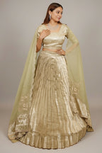 Pista Green Tissue Pleated Lehenga - green saree