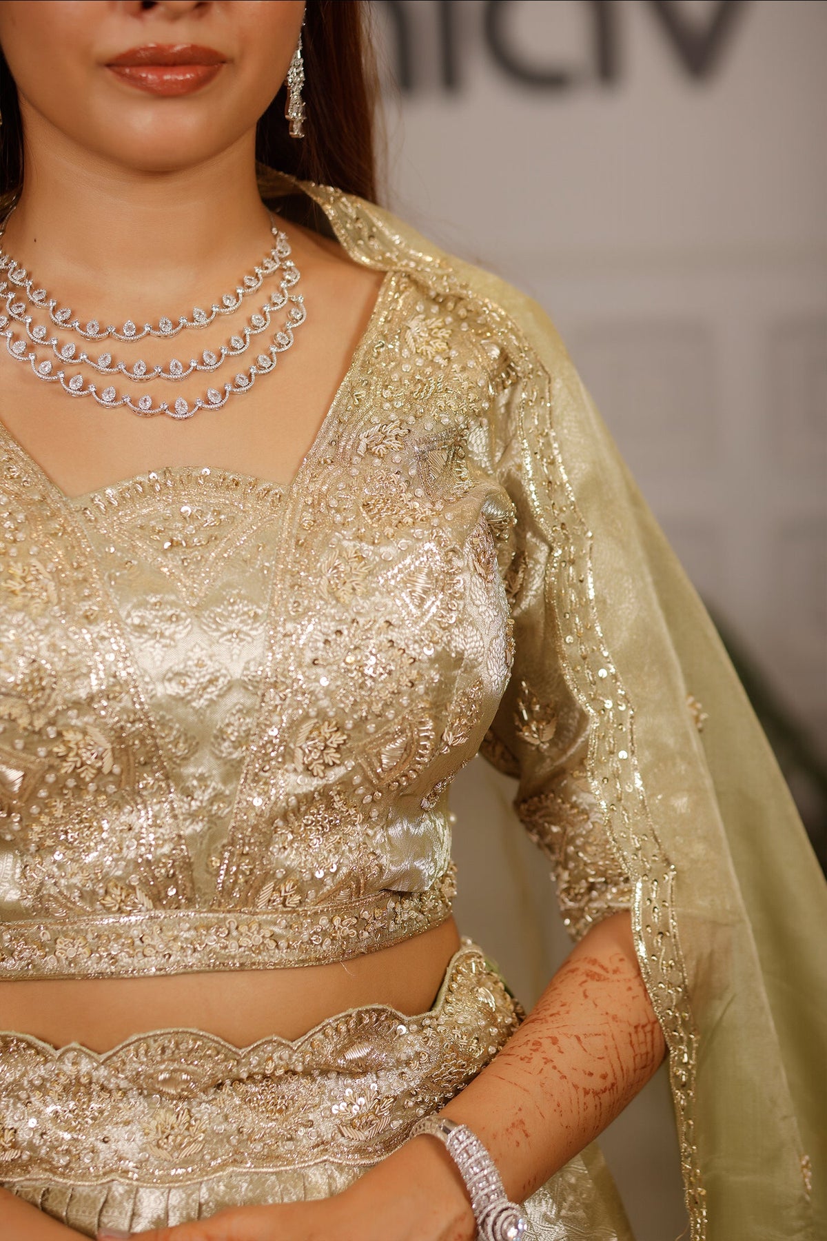Pista Green Tissue Pleated Lehenga - green saree