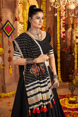 Black Viscose Rayon Flared Chaniya Choli with Lace and Kachchi Work