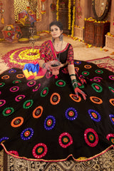 Black Viscose Cotton Mirror Embroidered Flared Chaniya Choli