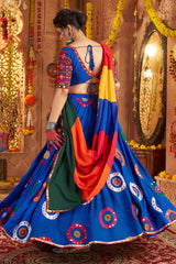 Blue Viscose Cotton Mirror Embroidered Flared Chaniya Choli