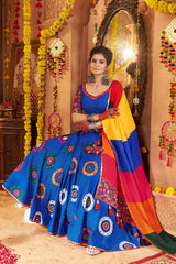 Blue Viscose Cotton Mirror Embroidered Flared Chaniya Choli