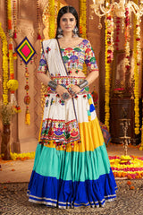 Multi Colored Flared Viscose Cotton Chaniya Choli
