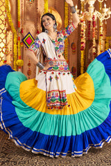 Multi Colored Flared Viscose Cotton Chaniya Choli