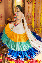 Multi Colored Flared Viscose Cotton Chaniya Choli