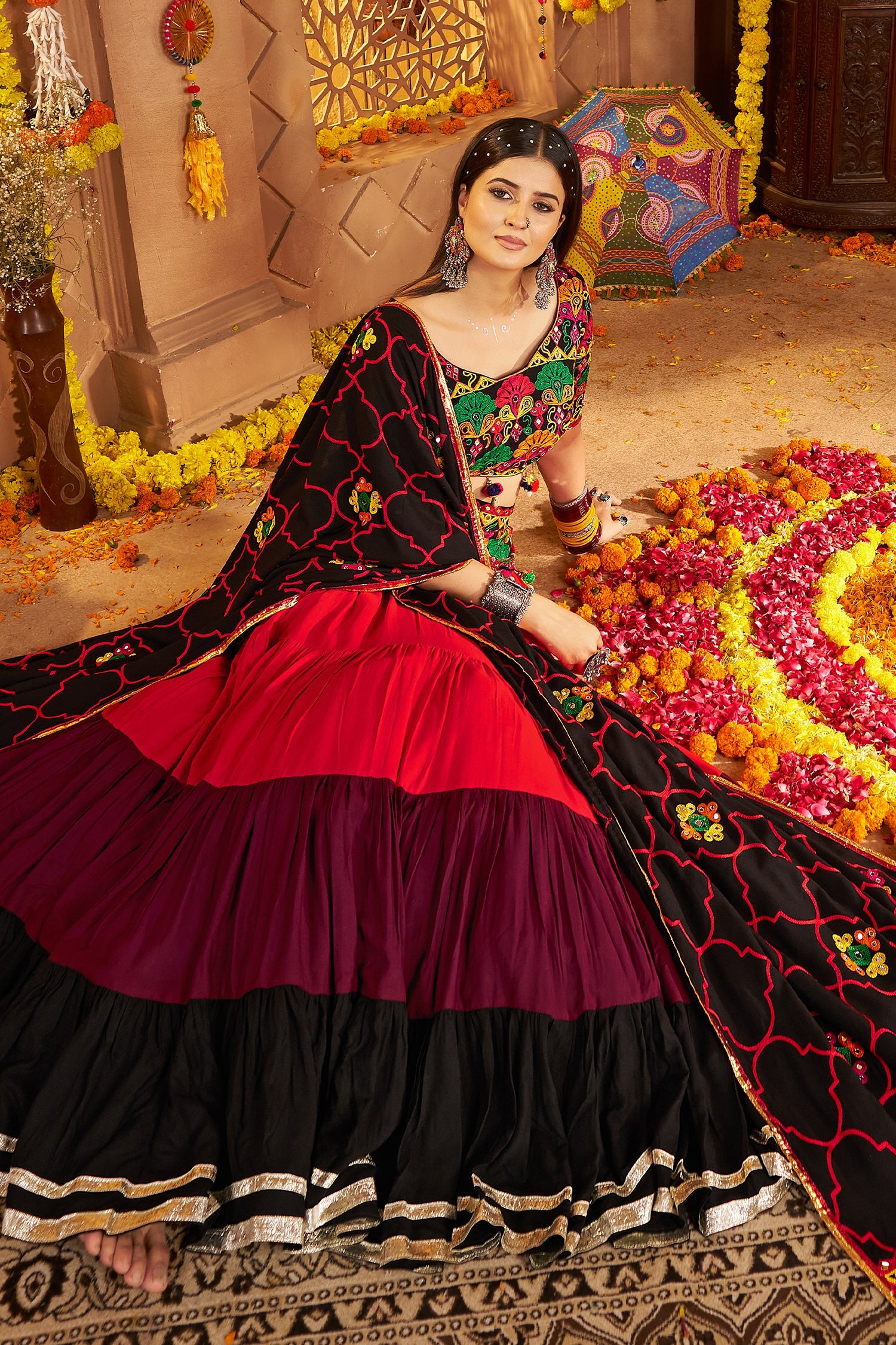 Multi Colored Flared Viscose Cotton Chaniya Choli
