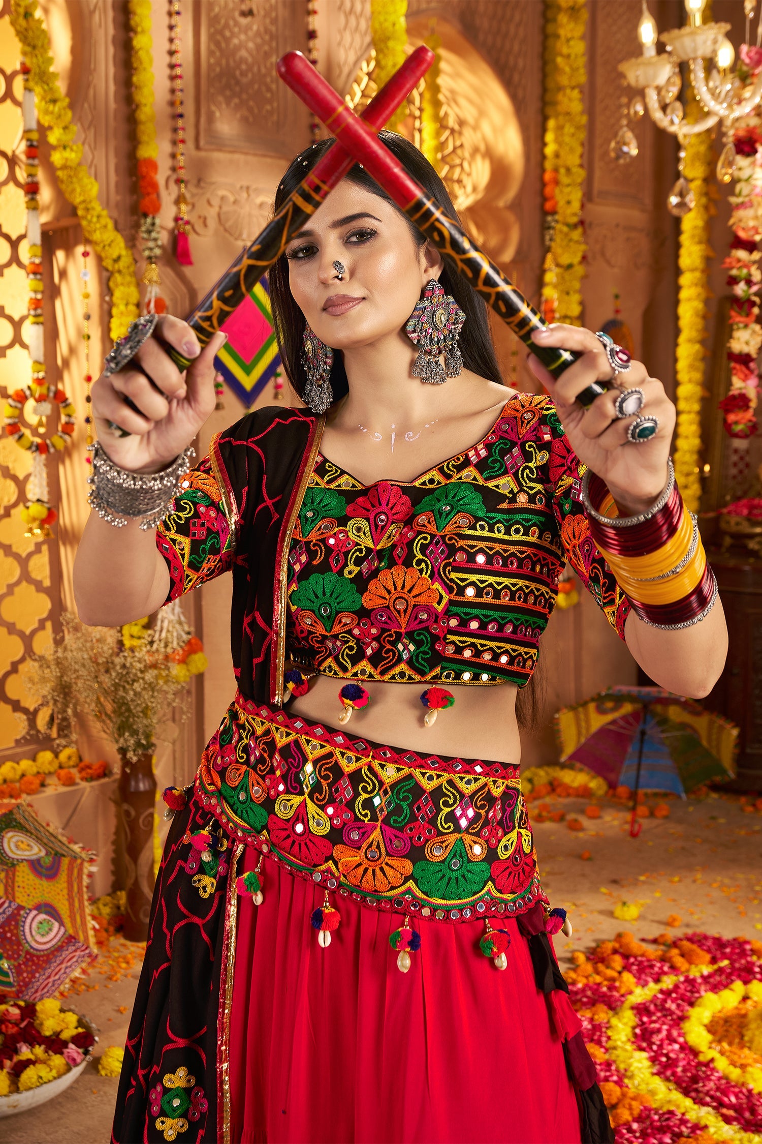 Multi Colored Flared Viscose Cotton Chaniya Choli