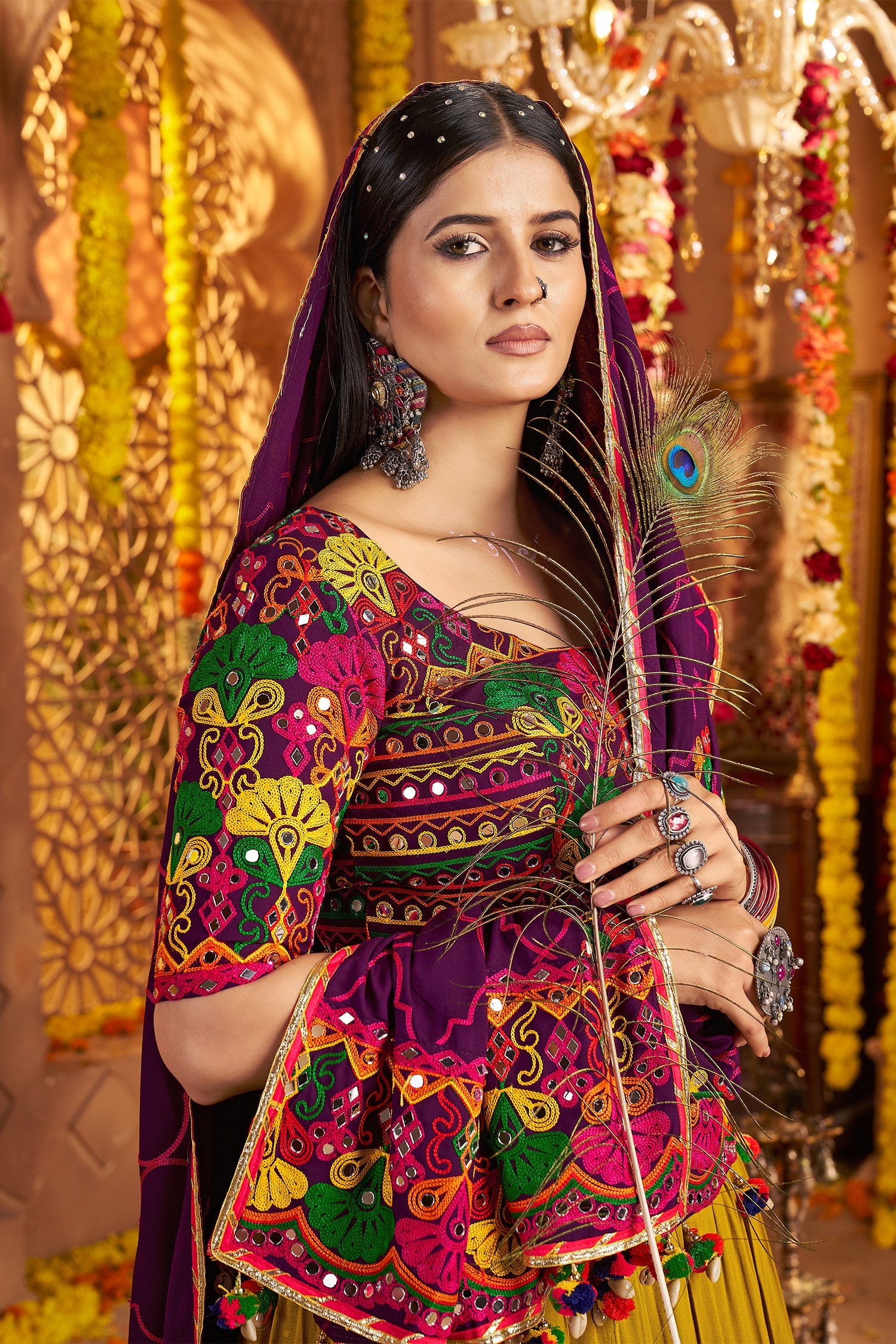 Multi Colored Flared Viscose Cotton Chaniya Choli