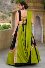Black and Green Rayon Kachchi Worked Chaniya Choli with Shell Detailing