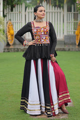 Multi Colored Rayon Flared Chaniya with Kachchi Worked Peplum Blouse