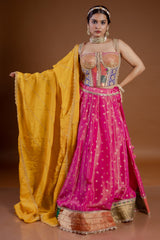 Pink Tissue Lace Worked Lehenga