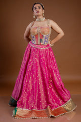Pink Tissue Lace Worked Lehenga