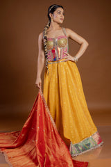Yellow Tissue Lace Worked Lehenga