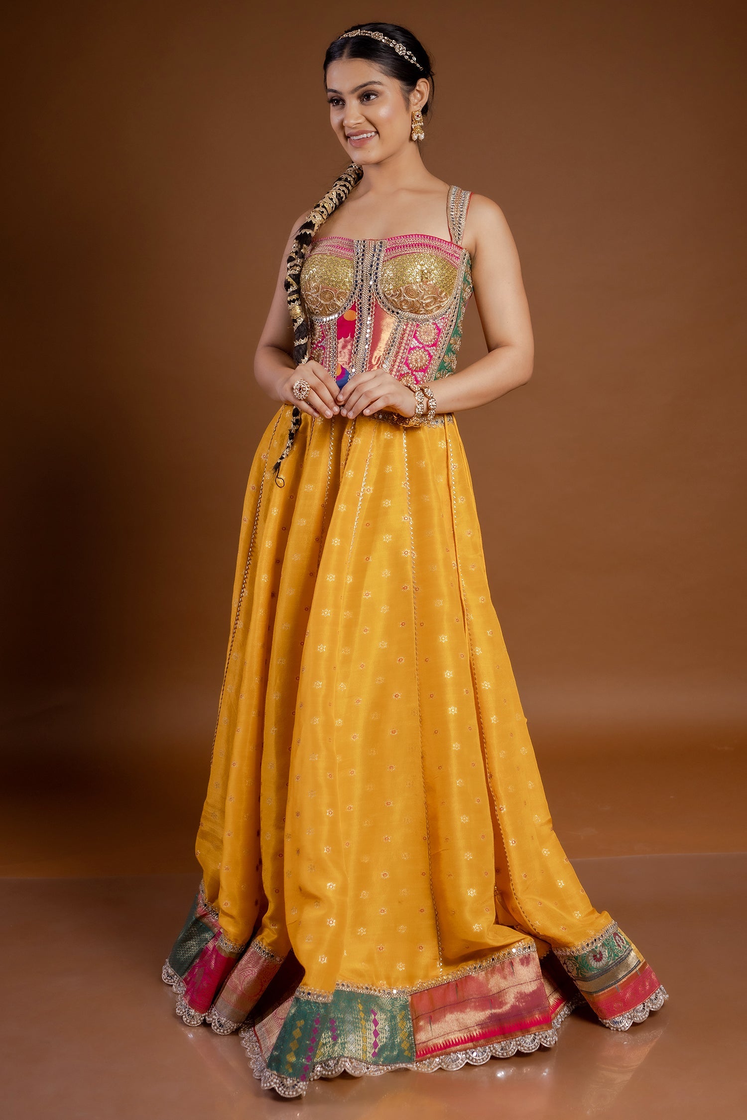 Yellow Tissue Lace Worked Lehenga