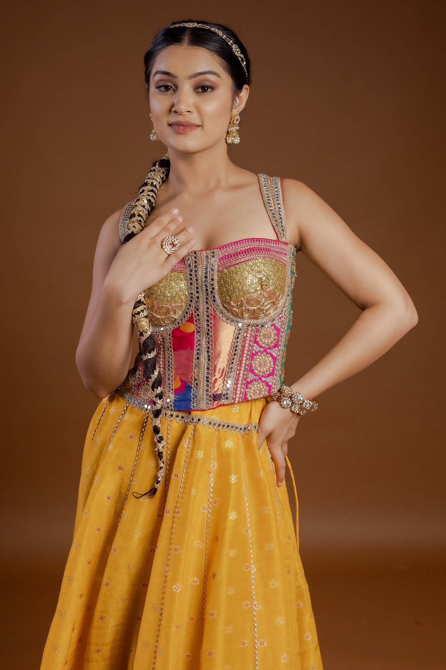 Yellow Tissue Lace Worked Lehenga