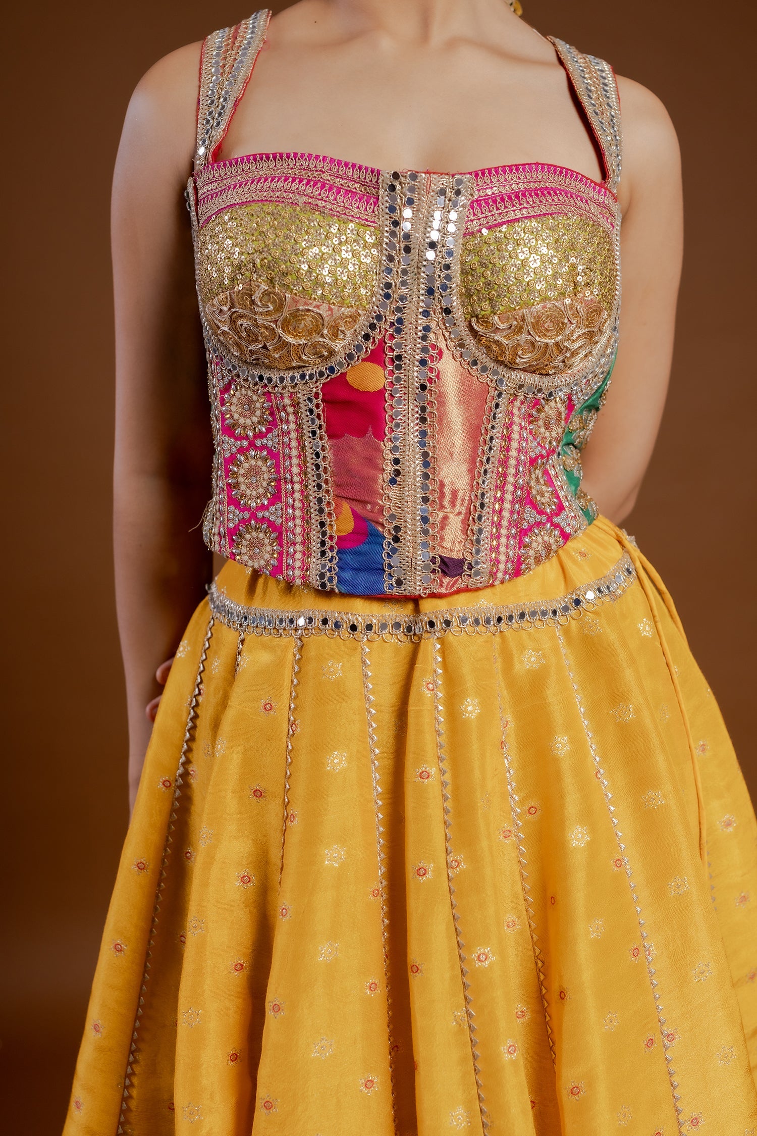 Yellow Tissue Lace Worked Lehenga