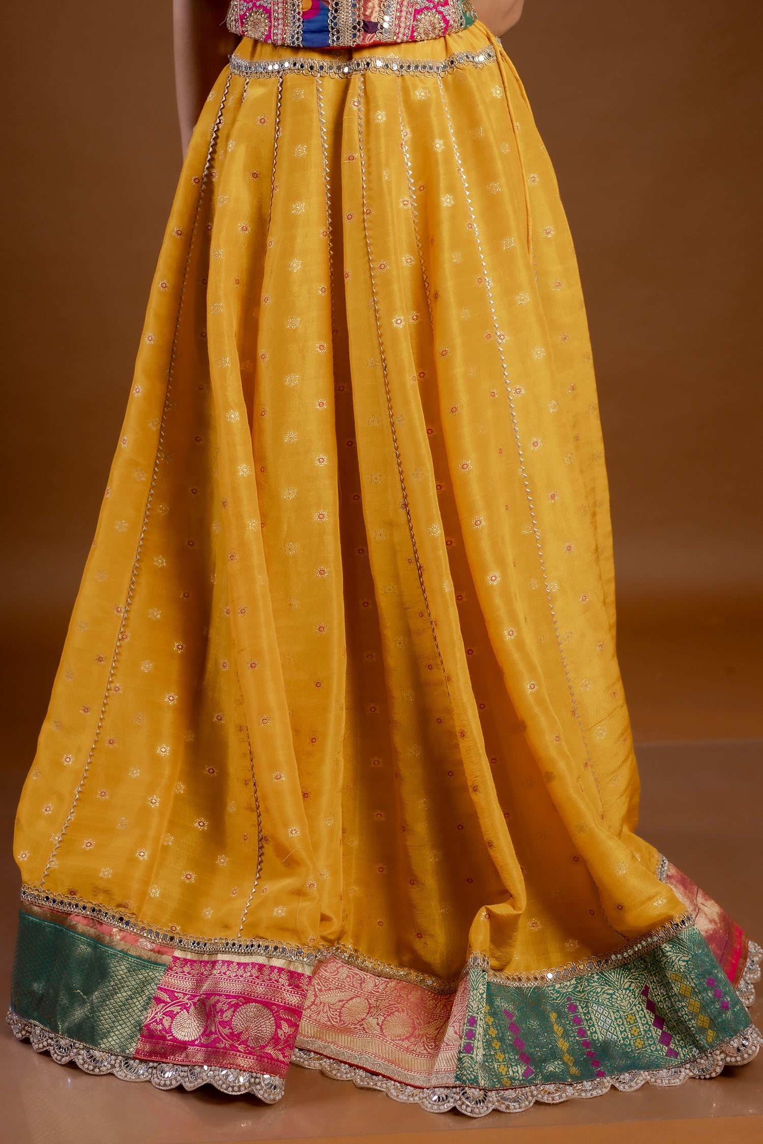 Yellow Tissue Lace Worked Lehenga