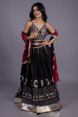 Black Cotton Printed Chaniya Choli with Lace Work