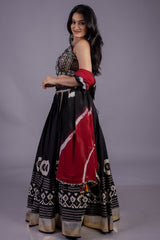 Black Cotton Printed Chaniya Choli with Lace Work
