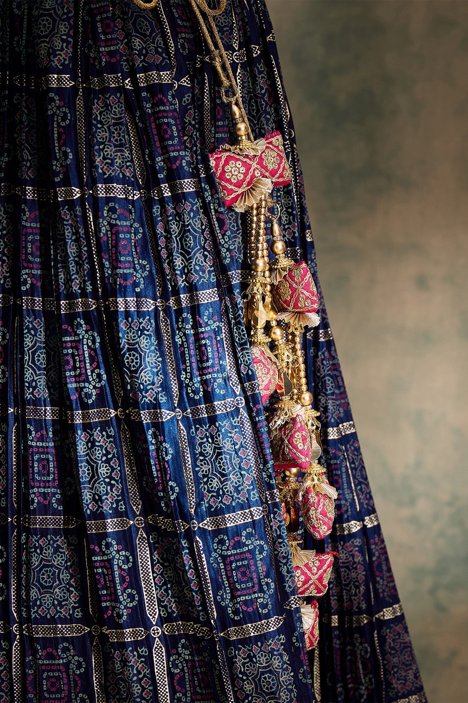 Blue Poly Satin Checks Pritned Chaniya Choli