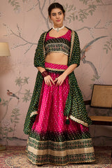 Pink Poly Satin Checks Printed Chaniya Choli