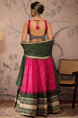 Pink Poly Satin Checks Printed Chaniya Choli