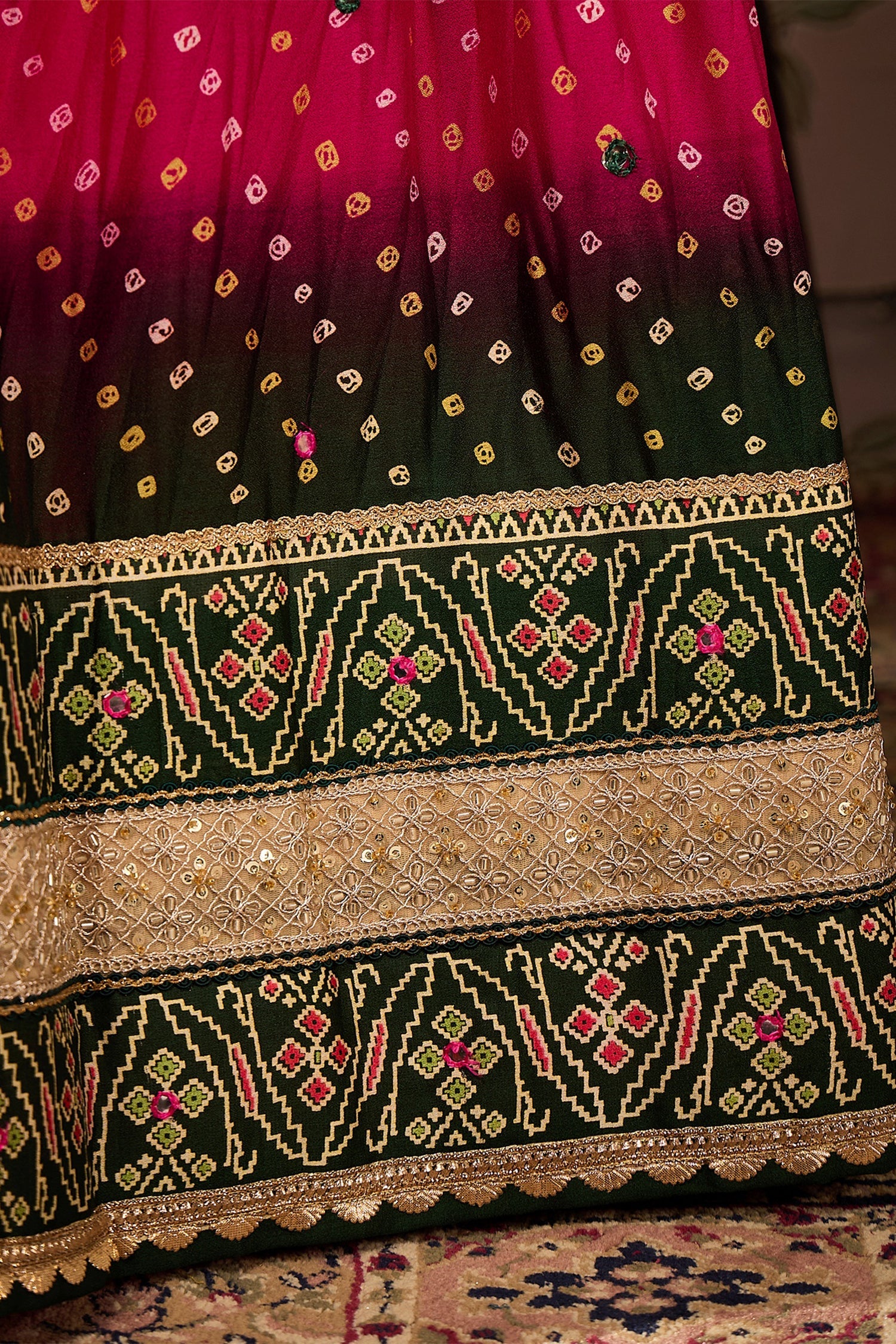 Pink Poly Satin Checks Printed Chaniya Choli