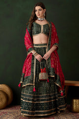 Green Poly Moos Satin Silk Printed Chaniya Choli