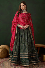 Green Poly Moos Satin Silk Printed Chaniya Choli