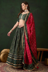 Green Poly Moos Satin Silk Printed Chaniya Choli