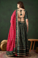 Green Poly Moos Satin Silk Printed Chaniya Choli