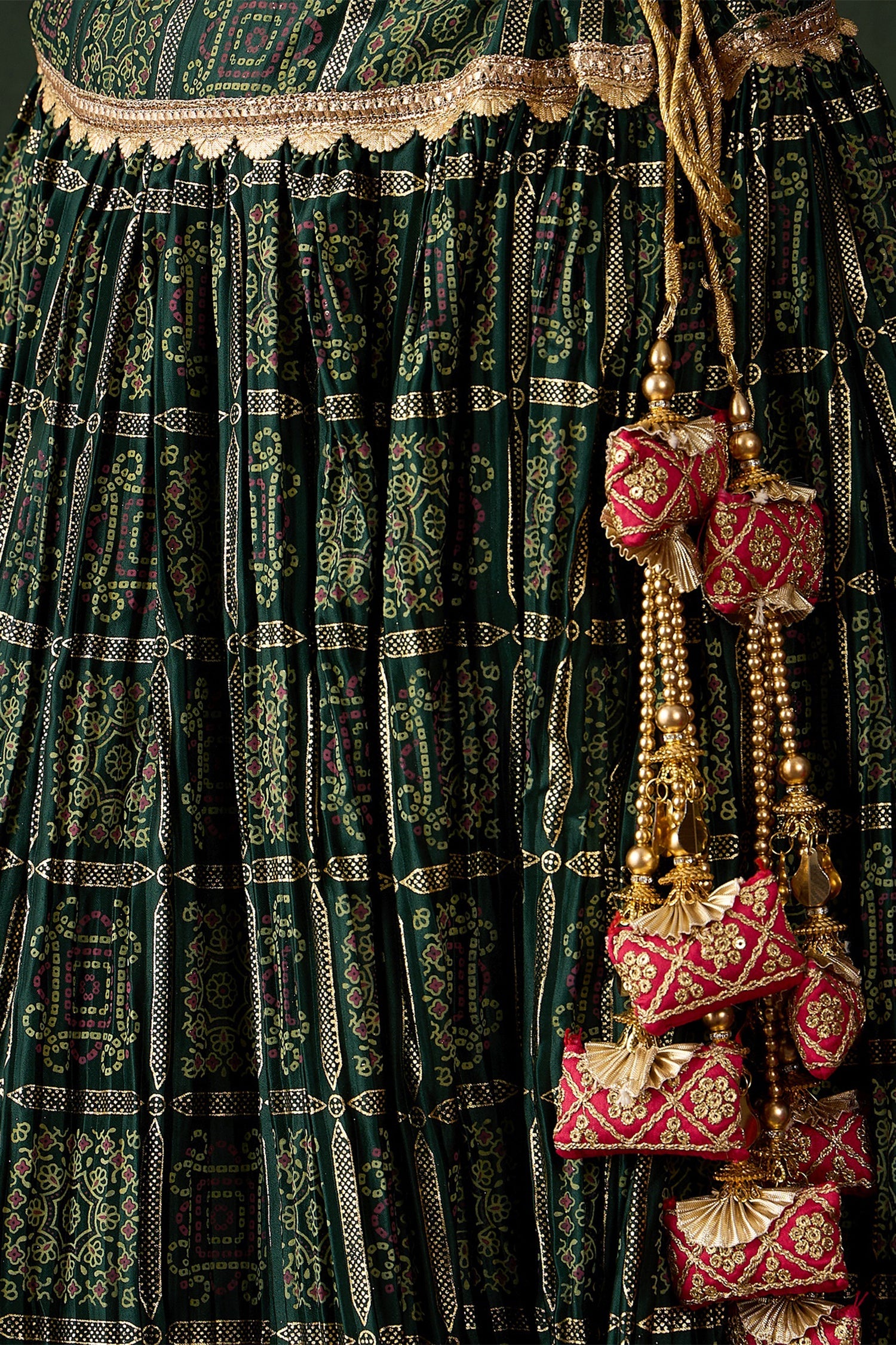 Green Poly Moos Satin Silk Printed Chaniya Choli