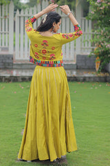 Olive Green Roman Silk Lehenga with Kachchi Worked Crop Top and Jacket