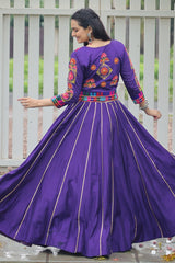 Purple Roman Silk Lehenga with Kachchi Worked Crop Top and Jacket