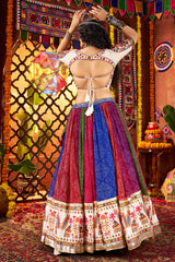 Multi Colored Flared Georgette Chaniya Choli with Mirror and Bandhej Print Work