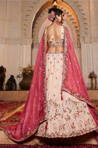 Cream Tissue Sequins Embroidery Lehenga - cream saree embroidery