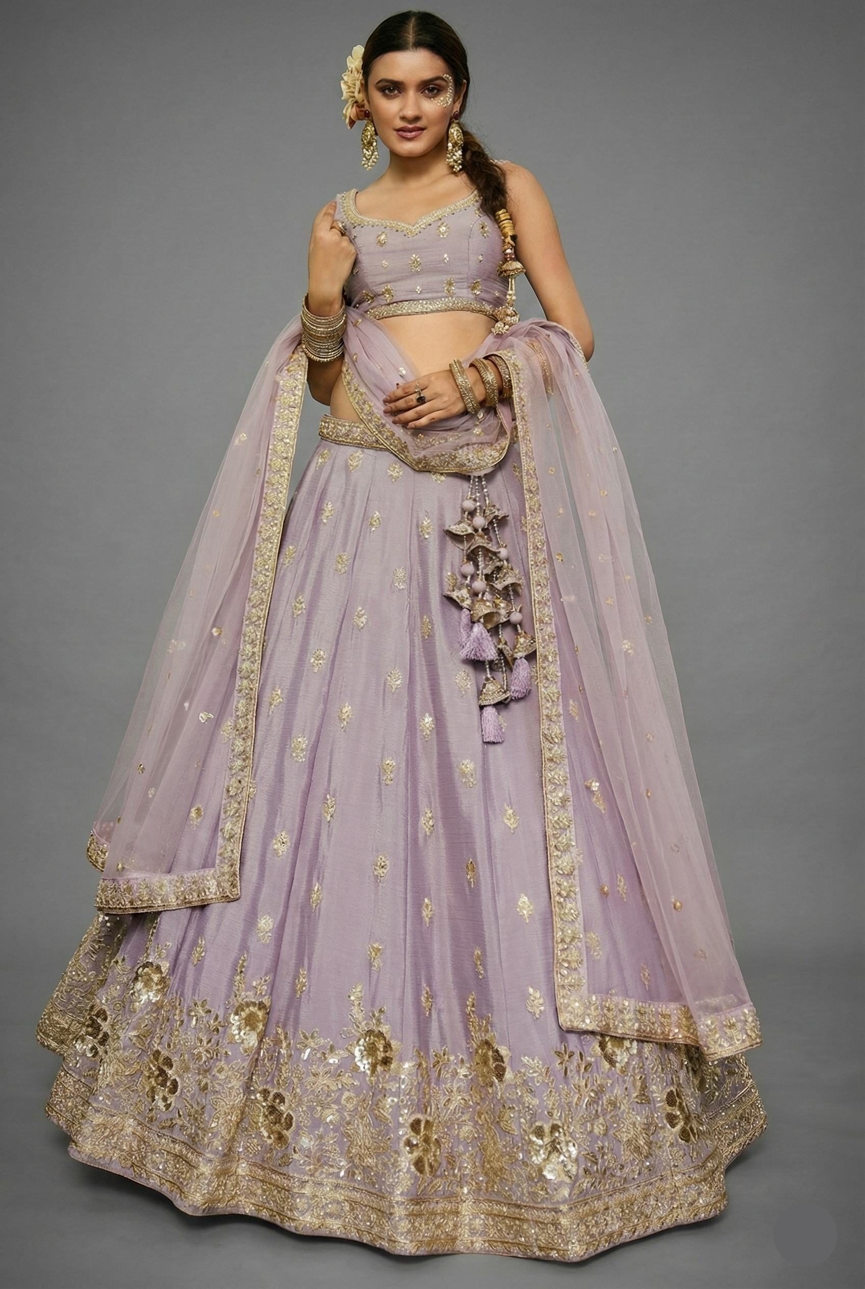 Mauve Chinon Chiffon Sequins Embroidery Lehenga - chiffon saree embroidery Main image