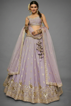 Mauve Chinon Chiffon Sequins Embroidery Lehenga - chiffon saree embroidery