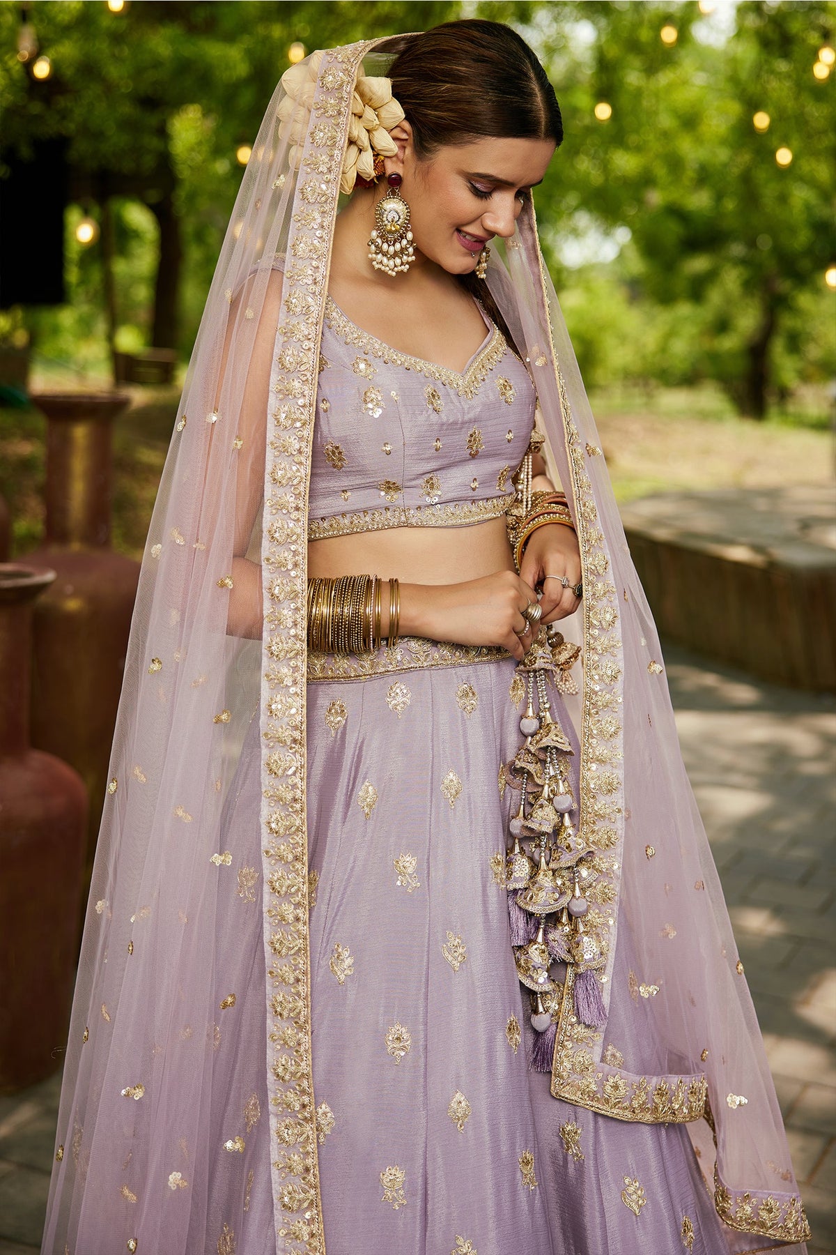 Mauve Chinon Chiffon Sequins Embroidery Lehenga - chiffon saree embroidery