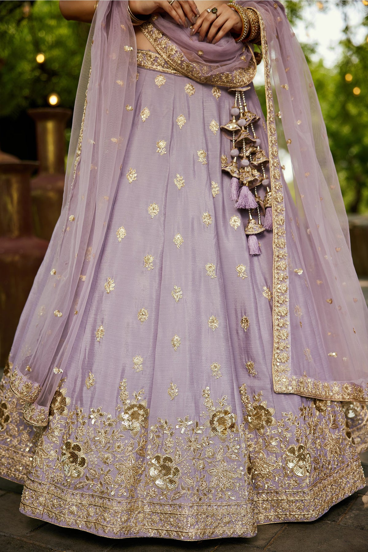 Mauve Chinon Chiffon Sequins Embroidery Lehenga - chiffon saree embroidery