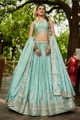 Sea green Chiffon Sequin Embroidered Lehenga