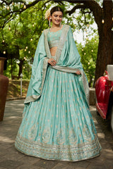 Sea green Chiffon Sequin Embroidered Lehenga