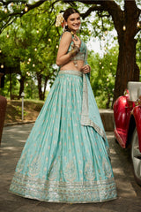 Sea green Chiffon Sequin Embroidered Lehenga