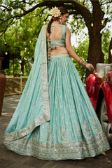 Sea green Chiffon Sequin Embroidered Lehenga