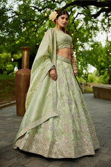 Lime Green Tissue Sequin Embroidered Lehenga