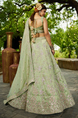 Lime Green Tissue Sequin Embroidered Lehenga