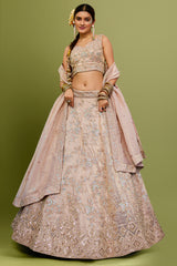 Nude Peach Tissue Sequin Embroidered Lehenga