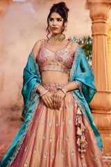 Nude Peach Georgette Sequins Embroidery Lehenga