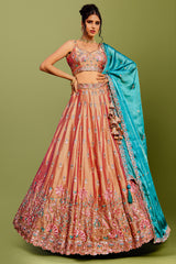Nude Peach Georgette Sequins Embroidery Lehenga